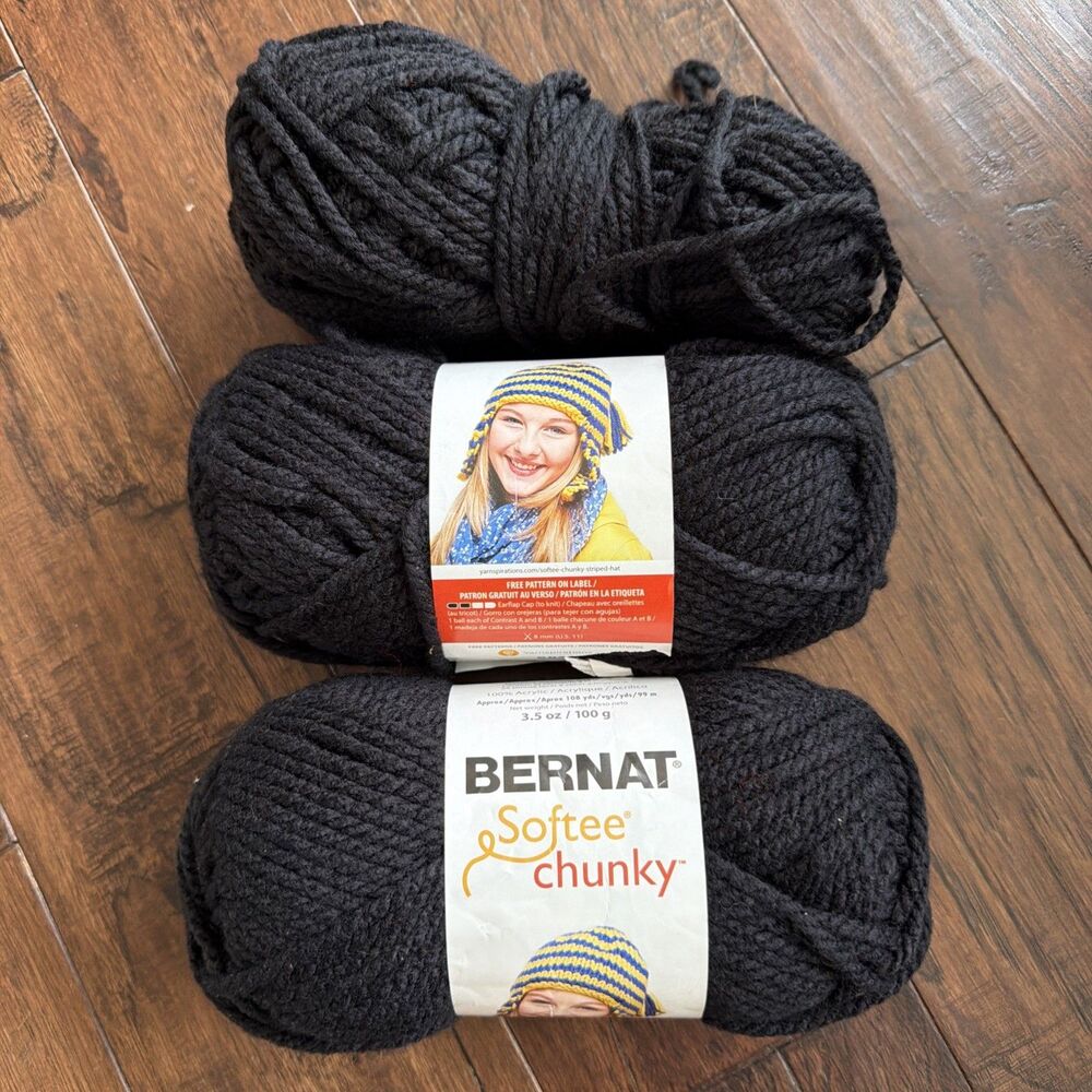 Bernat Softee Chunky Yarn ~Lot of 2 Plus Partial Skeins~black